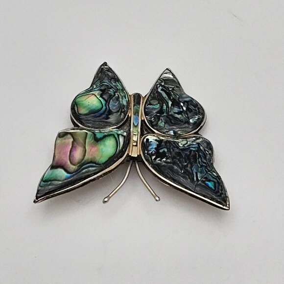 VTG Brooch Silver Tone Alpaca Iridescent Rainbow Abalone Shell Inlay Fairycore - Picture 6 of 16